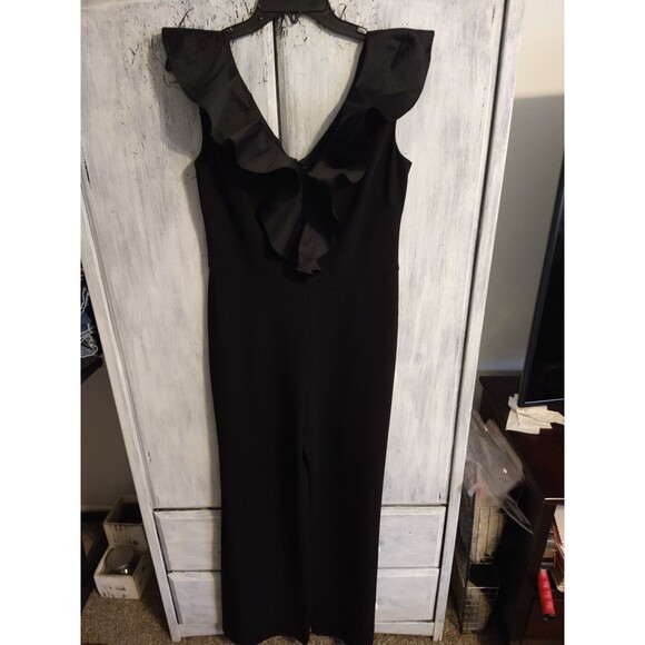 Lauren Ralph Lauren wide leg ruffled v-neck sleeveless black Romper Size 6 Boho - Picture 1 of 11